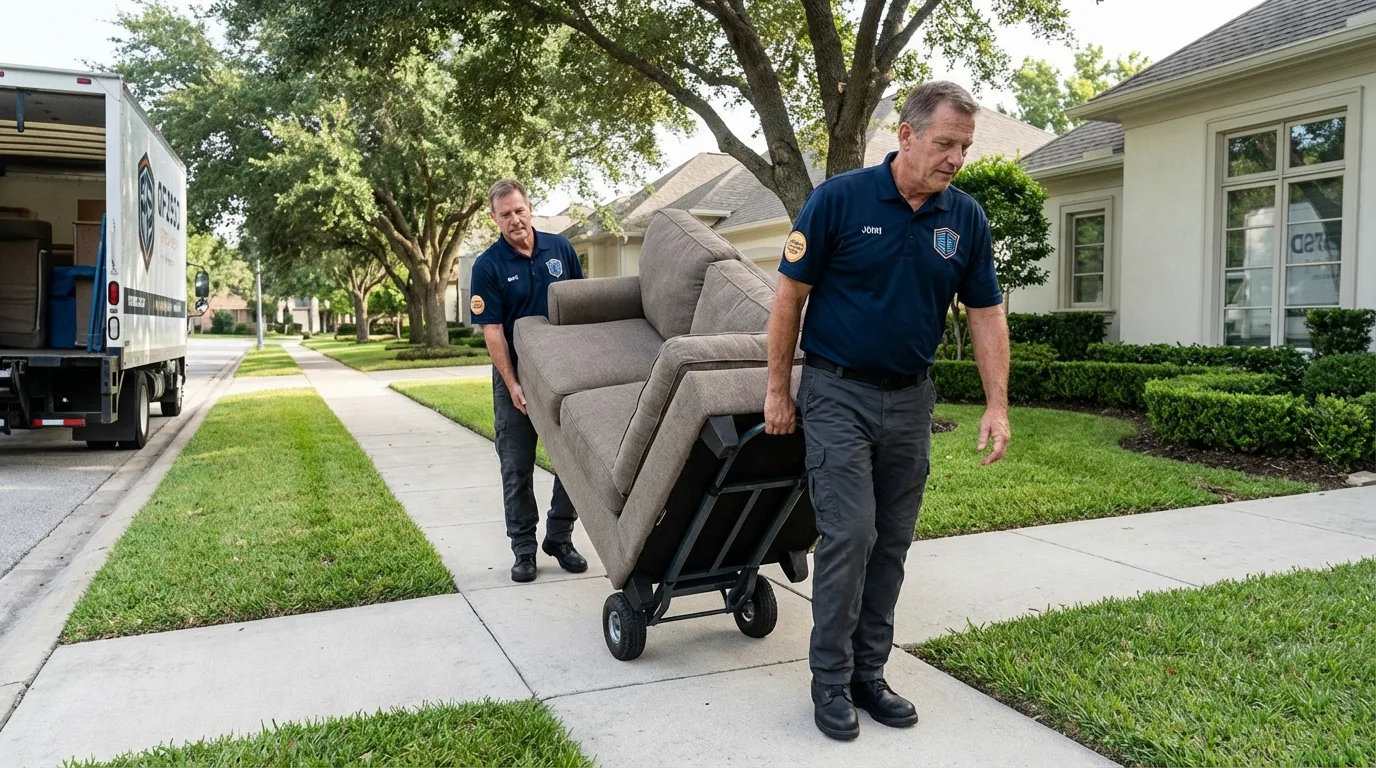 Local residential moving crew loading furniture in Hempstead, NY